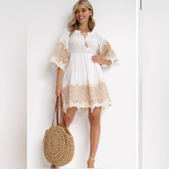 A'biddikkia Dresses & Skirts - italian Spanish Dress with Lace White and Tan Lace s/m